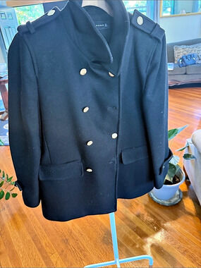 Zara Woman Double-Breasted Pea Coat in Black Size Medium Like New